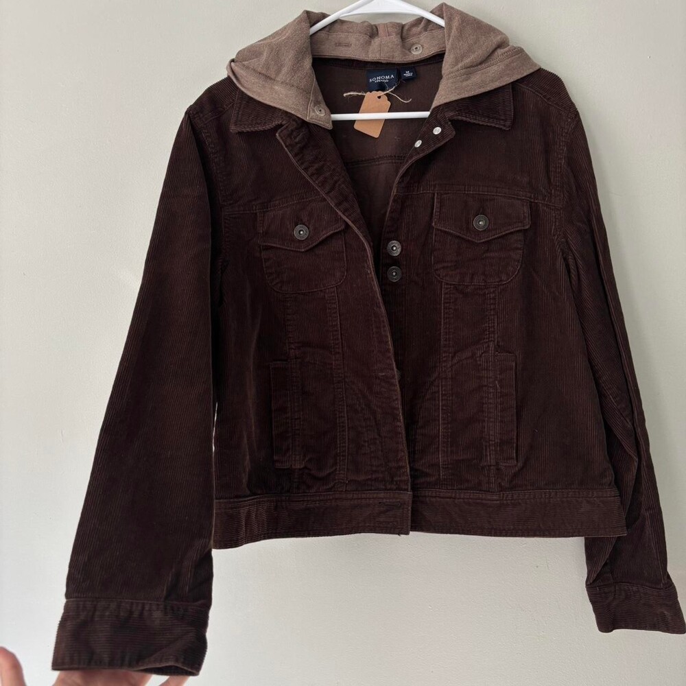 2K Boho Chocolate Brown Western Corduroy ButtonUp Streetwear Jacket Medium Large - Picture 3 of 8